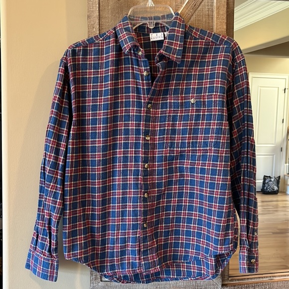 Flannel Shirt Button Down Front Blue Plaid Boys Large 14 16 - Picture 9 of 9
